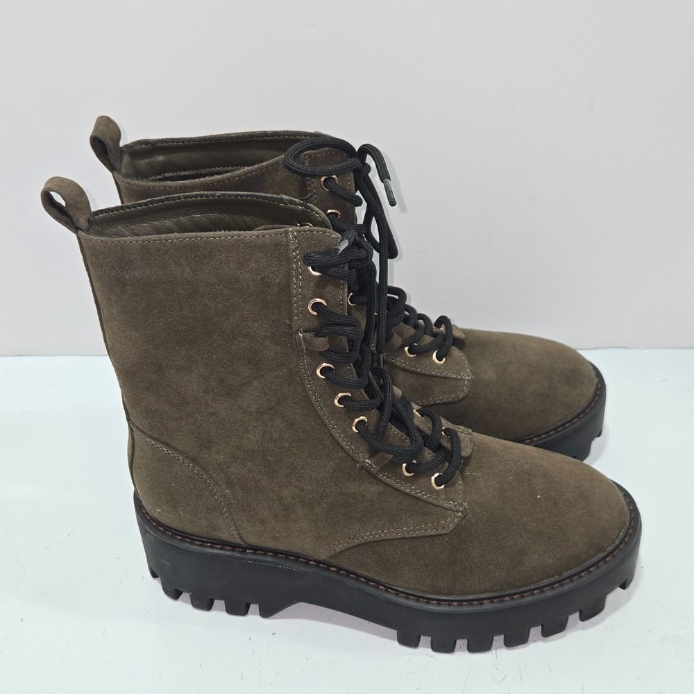 JF Eletra Olive Green Suede Lace Up Lug Sole Combat Boots Womens 7.5
